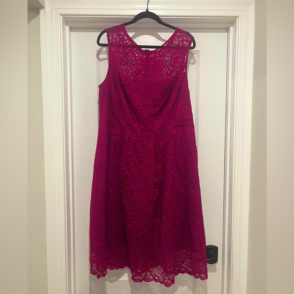 Adrianna Papell Fuchsia Lace Midi Dress